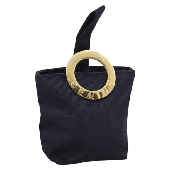 CELINE Circle Pouch Canvas Navy Gold Auth 111113 - Picture 1 of 16